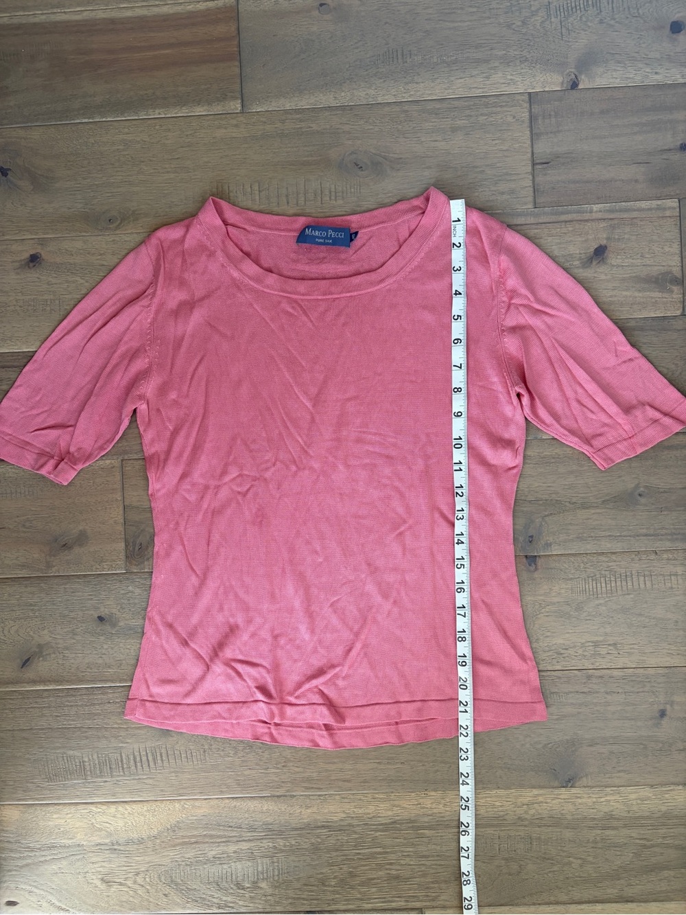 Marco Pecci 100% pure silk pink, short-sleeve knit top - Picture 3 of 7